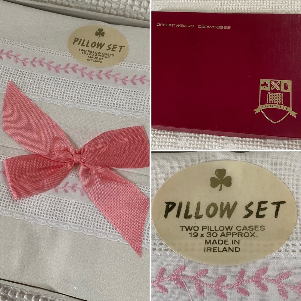 NIB 2 Dreamweave Cotton Pillowcases Made in Ireland Pink White - Picture 9 of 9